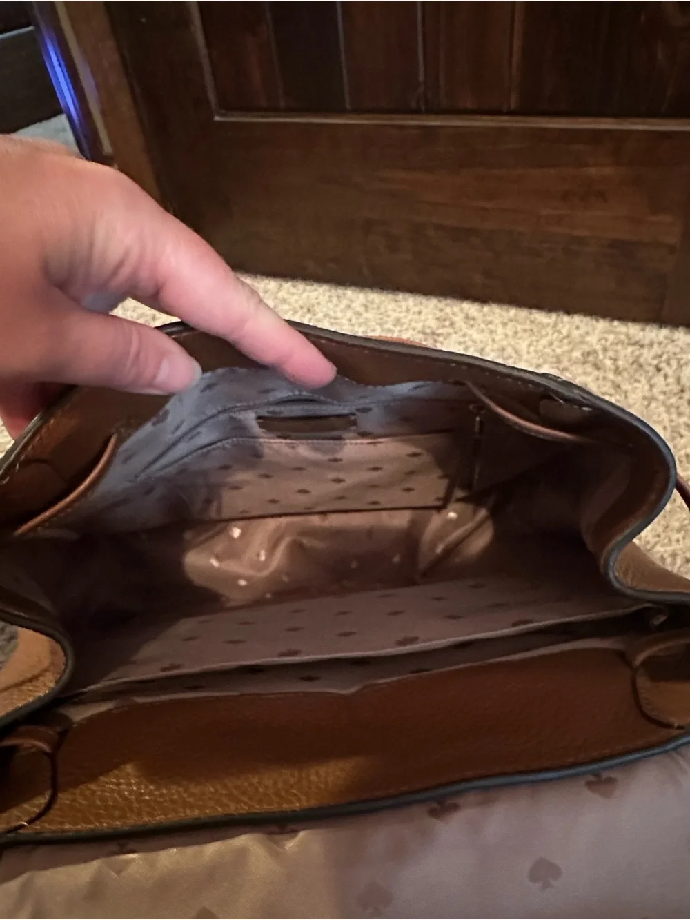 kate spade Tan Pebbled Leather Backpack with Gold Accent